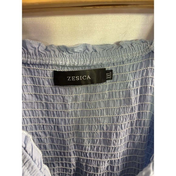 Women's Blue Nap Dress XXL Smocked Elastic‎ Top Shoulder Ties Viscose - Picture 2 of 7